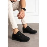 Peaker Sneakers Unisex Suni Deri Ergonomik Düz Taban Spor Ayakkabı – Günlük ve Uzun Süreli Kullanımda Rahat - Siyah - Siyah