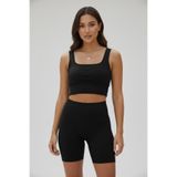 Peakform Dikişsiz Fitilli Kalın Askılı Crop Büstiyer Dikişsiz Fitlli Biker Şort Takım