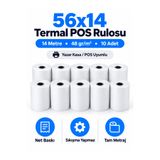 PEAKPACK 56x14 Termal POS Rulosu 14 Metre – Yazar Kasa Pos Kağıdı, Yazarkasa Fiş Rulosu (48 gr/m²) 10 Adet