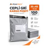 PEAKPACK Cepli Gri Kargo Poşeti 35x45+5 cm 100 Adet Kendinden Yapışkanlı Büyük Boy
