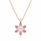 Peanelife 925 Ayar Rose Pembe Lotus Çiçeği Unisex Gümüş Kolye