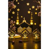 Peanelife Ramazan Üçlü Set Dekoratif Pilli Led Işıklı Allah Yazılı Masa Lambası