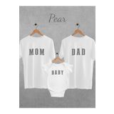 Pear Wear Mom Dad Baby Baskılı 3'lü Takım Cinsiyet Partisi Anne Baba Bebek Zıbın Oversize T-shirt Body