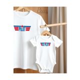 Pear Wear Pilot Co-Pilot Baskılı 2'li Kombin Takım Baba Oğul Oversize T-Shirt Bebek Body