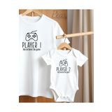 Pear Wear Player 1-2 Oyuncu Baskılı 2'li Kombin Takım Baba Kız Baba Oğul Oversize T-Shirt Bebek Body