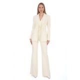 PEARL Beyaz Slim Fit Krep İnci Düğmeli Kruvaze Yelek - Şık, Zarif ve Çok Yönlü Tasarım AÇIK KREM 38