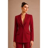 PEARL Bordo Bele Oturan Blazer Ceket – Kadın Şık Kalıp Ofis Kombini İçin Uygun Modern Klasik Ceket