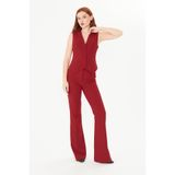 PEARL Bordo Krep Flare Pantolon – Yüksek Bel, Rahat Kesim, Ofis ve Günlük Kadın Pantolon