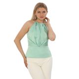PEARL İnci Düğmeli Broş Detaylı Pileli Ceket, Askılı Crop Büstiyer ve Boru Paça Pantolon Takım- Açık Krem 44