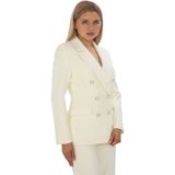 Pearl Kadın Beyaz Kruvaze Kısa Blazer Ceket – Metal Düğmeli, Şık ve Modern Tasarım | Dört Mevsim Zarif & Minimal Stil - Kırık Beyaz - 40