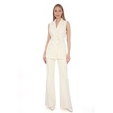 PEARL Kadın Yelek Beyaz Krep Kruvaze Inci Düğmeli Slim Fit Şık Ofis Davet Günlük Kullanım