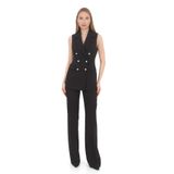 PEARL Kadın Yelek Pantolon Takım Siyah Krep Kruvaze İnci Düğmeli Slim Fit Şık Ofis Davet Günlük Kombin SİYAH 40