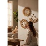 PearlHome Doğal Rafya Duvar Süsü Deniz Kabuklu Tazı boncuklu Duvar Süsü Duvar Aynası Bohem Dekor