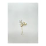 Pearly Handmade Beyaz Taşlı Inci Gold Firkete Topuz Tokası