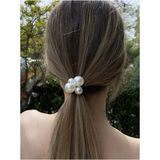 Pearly Handmade Büyük İnci Şık Lastik Toka - Antik - Gümüş