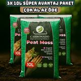 Peat Moss 10L X3 | Doğal Torf Toprak | Saksı Bitkileri Için | Süper Avantaj Paket