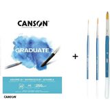Pebeo 111 Sentetik Yuvarlak Uçlu Suluboya Fırça Seti ve Canson Graduate Defter A5 250GR - Karışık-Çok Renkli - standart