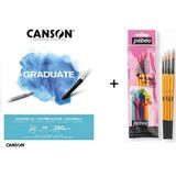 Pebeo Suluboya Fırça Seti:1 - 4'lü ve Canson Graduate Defter A5 250GR - Karışık-Çok Renkli - standart
