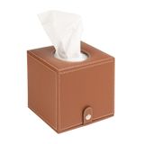 Peçetelik,Butik Kutu Mendil,Kağıt Mendil Muhafaza Kutusu,Vegan Deri,13 * 13 * 13 cm. Taba