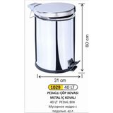 Pedallı Çöp Kovası 18 Lt Metal Iç Kovalı - Gri - 40LT