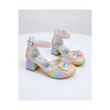 pediashoes KIZ ÇOCUK GÖKKUŞAĞI RENKLİ MİNİK TOPUKLU ABİYE AYAKKABI