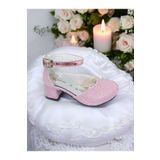 pediashoes KIZ ÇOCUK PEMBE SİMLİ KARE TOPUKLU ABİYE ŞIK AYAKKABI