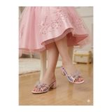pediashoes KIZ ÇOCUK PUDRA PEMBESİ ŞEFFAF RAHAT KARE TOPUKLU ŞIK ABİYE TERLİK