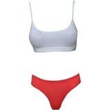 Pedli İp Askılı Yarım Atlet Büstiyer Külot Takım Beyaz Kırmızı L-XL
