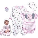 Pedolltree Reborn Kız Bebek Giysileri Pembe Fil 5 parça Set Kıyafet Aksesuarları 50-50 cm Yeniden Doğan Bebek Giysileri Yenidoğan