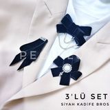 Pegu Lux Siyah Kadife 3 Lü Set Kurdele Broş Okul,işhediye,çanta,şal,gömlek Aksesuar
