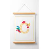 Pegziz Çocuk Odası Ahşap Askılı Hayvan Figürlü Ç Harfi Baskılı Kanvas Duvar Dekorasyonu 40X50cm.