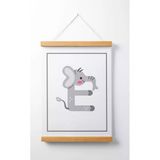 Pegziz Çocuk Odası Ahşap Askılı Hayvan Figürlü E Harfi Baskılı Kanvas Duvar Dekorasyonu 40X50cm.