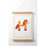 Pegziz Çocuk Odası Ahşap Askılı Hayvan Figürlü H Harfi Baskılı Kanvas Duvar Dekorasyonu 40X50cm.