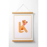 Pegziz Çocuk Odası Ahşap Askılı Hayvan Figürlü K Harfi Baskılı Kanvas Duvar Dekorasyonu 40X50cm.