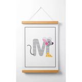 Pegziz Çocuk Odası Ahşap Askılı Hayvan Figürlü M Harfi Baskılı Kanvas Duvar Dekorasyonu 40X50cm.