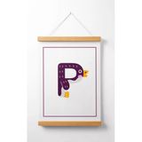 Pegziz Çocuk Odası Ahşap Askılı Hayvan Figürlü P Harfi Baskılı Kanvas Duvar Dekorasyonu 40X50cm.