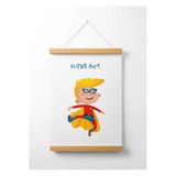 Pegziz Çocuk Odası Ahşap Askılı Super Boy Baskılı Kanvas Duvar Dekorasyonu 40X50cm.