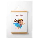 Pegziz Çocuk Odası Ahşap Askılı Super Girl Baskılı Kanvas Duvar Dekorasyonu 40X50cm.
