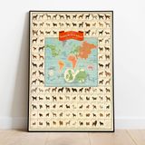 Pegziz pgzzNM3182 Dünya Köpek Türleri Haritası Sanatsal Duvar Dekorasyon Poster 60x90cm.