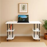 Peka 4 Raflı Çalışma Masası Bilgisayar Masası Ofis Ders Yemek Masası Ahşap Ayaklı - 120cm x 52cm - Beyaz