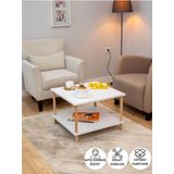 Peka Kare Orta Sehpa Ahşap Ayaklı Sehpa Iki Raflı Sehpa Dekoratif Sehpa Gazetelikli - Beyaz - 60Cm X 60Cm