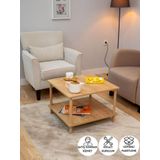 Peka Kare Orta Sehpa Ahşap Ayaklı Sehpa Iki Raflı Sehpa Dekoratif Sehpa Gazetelikli - Safir Meşe-60X60