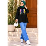 PEKA Tesettür Baskılı sweat tunik Çiçek Desenli Salaş Rahat Kalıp Uzun Kollu Günlük sweat Tunik