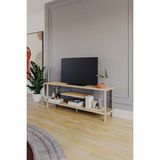 Peka Tv Sehpası Country Tasarımlı Ahşap Ayaklı Metal Bölmeli Suntalam 120 cm Genişlik - Safir Meşe