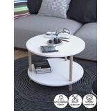 Peka Yuvarlak Orta Sehpa Ahşap Ayaklı Sehpa Iki Raflı Sehpa Dekoratif Sehpa Gazetelikli - Beyaz - 60Cm