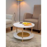 Peka Yuvarlak Orta Sehpa Beyaz Ahşap Ayaklı Modern Tasarım 60 cm Derinlik 43 cm Yükseklik İki Raflı