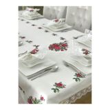 pekars Kanaviçe Baskılı Güpürlü Masa Örtüsü 160 X 220 Pembe - Krem Renk
