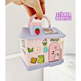 Pekibu Ev Tasarım Çocuk Kumbara Kilitli Pembe Renk (Sticker Hediyeli)
