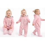 Pekmini Bebe 6/12 Ay Kapşonlu Fermuarlı Bebek Tulumu - Pembe