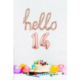 PEKSHOP 14 Yaş Doğum Günü Balonları - Hello 14 El Yazısı Rose Gold Renk Folyo Balon